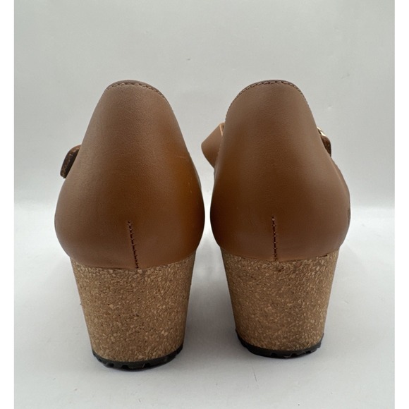 Papillio by Birkenstock Wedge Mary Jane Clog Shoes Tan Leather Buckle 39 Women 8 - Picture 3 of 10